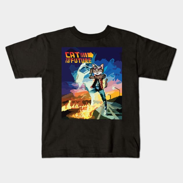 CAT TO THE FUTURE - Back To The Future Inspired Kids T-Shirt by Retro Meowster